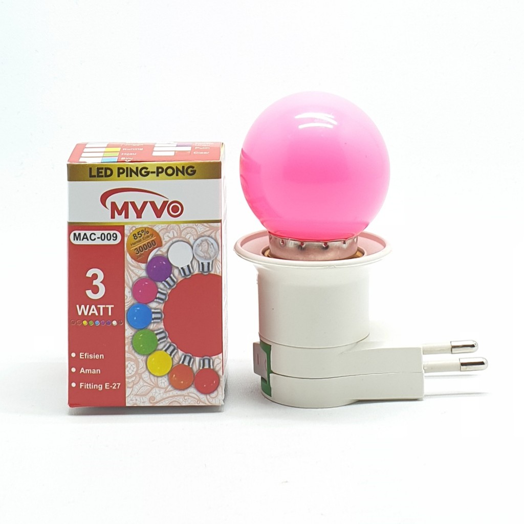 Myvo Pink Lampu Led Ping Pong 3W E27 Warna Pink + Linux Fiting Colok Switch / LAMPU TIDUR