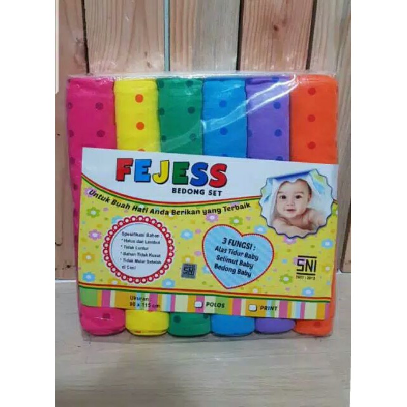 FEJESS 1Pak Isi 6PC Bedong Bayi Motif Polkadot Ukuran Jumbo 115 x 90 Cm-Bedong Bayi Lembut SNI