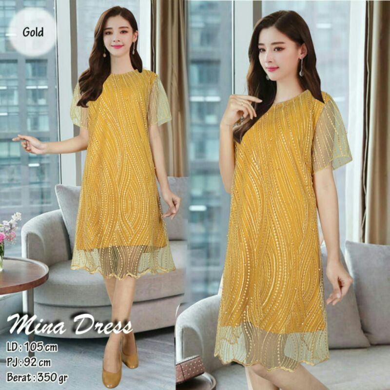 Mina dress bahan brukat tile