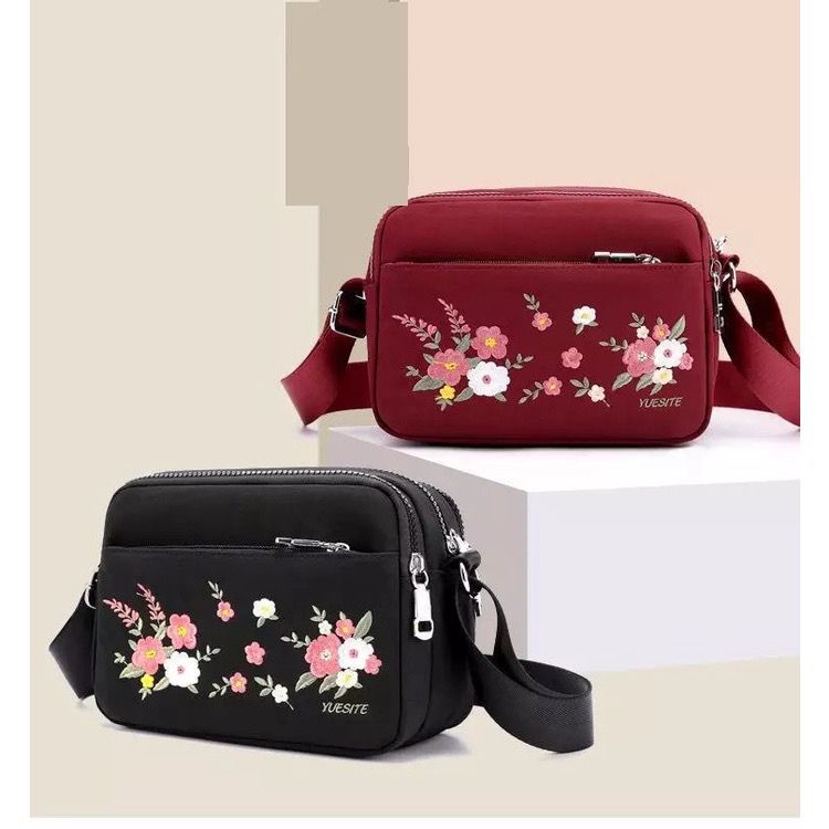 PROMO SALE 7.7 - TAS KONDANGAN WANITA TAS PESTA TAS CEWEK TAS KERJA IBU IBU PEREMPUAN SELEMPANG MOTIF BORDIR FLOWER EMPAT RUANG