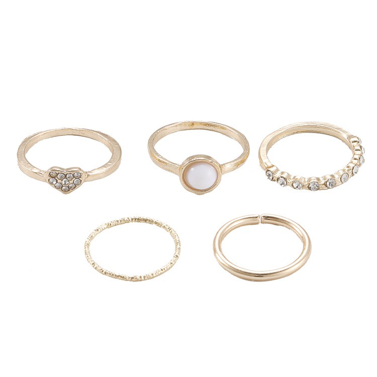 5PCS/SET Cincin Wanita Korea tren mutiara hati ring