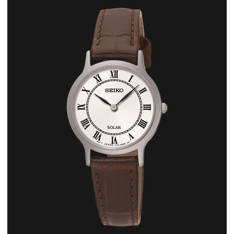 Seiko Solar SUP303P1 Wanita White Dial Brown Genuine Leather Strap
