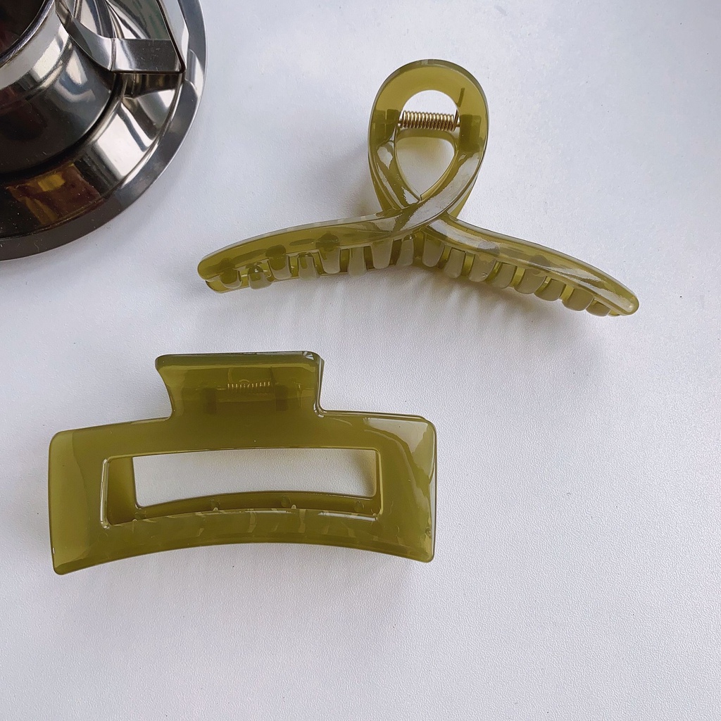 JEDAI MODEL KOTAK SHARK HIJAU GREEN HAIR CLAW HAIRCLIP CLIP JEPIT JEPITAN RAMBUT KOREAK JUMBO RECTANGLE WARNA POLOS GLOSSY