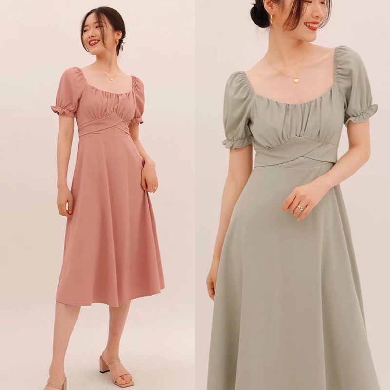 Swiss Dress Korean Simple Basic Polos Midi Outdoor Picnic Sabrina Sweet Holiday Gaun Korea Style