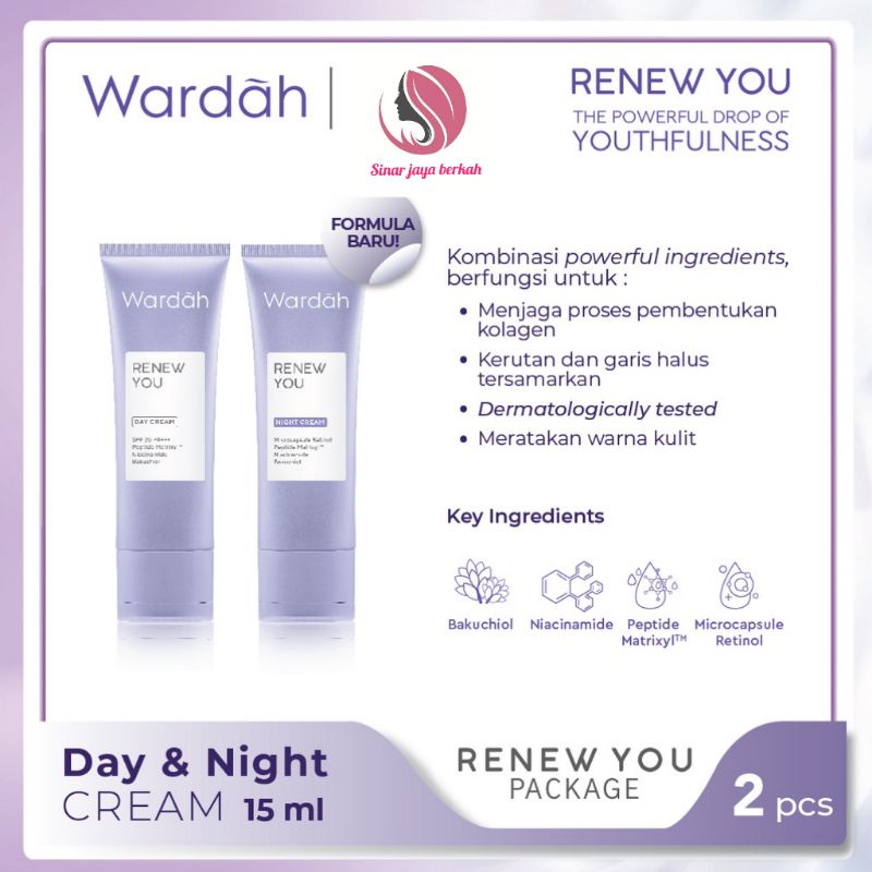 wardah Renew You paket anti aging day cream +night cream 15ml spf 35PA+++/cream perawatan flek hitam