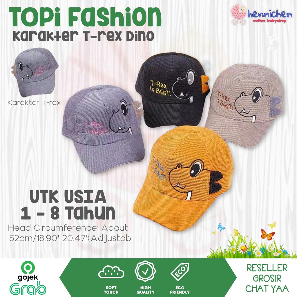 Topi Fashion Karakter Lucu T-REX DINO  3D  1 thn - 8 thn