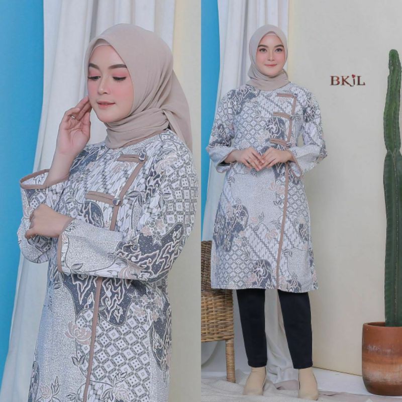tey-17 Batik wanita ASJ SA HRB026 Kenongo Kemeja Tosca Pendek-Tunik Elsa Coco