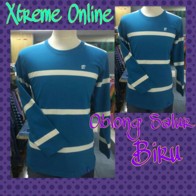 Kaos Oblong Motif Salur Lengan Panjang Biru Putih