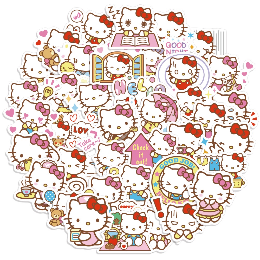 40 Hello Kitty stiker lucu kartun anime phone case Jurnal bahan Anak cangkir tangan Buku stiker Xiao