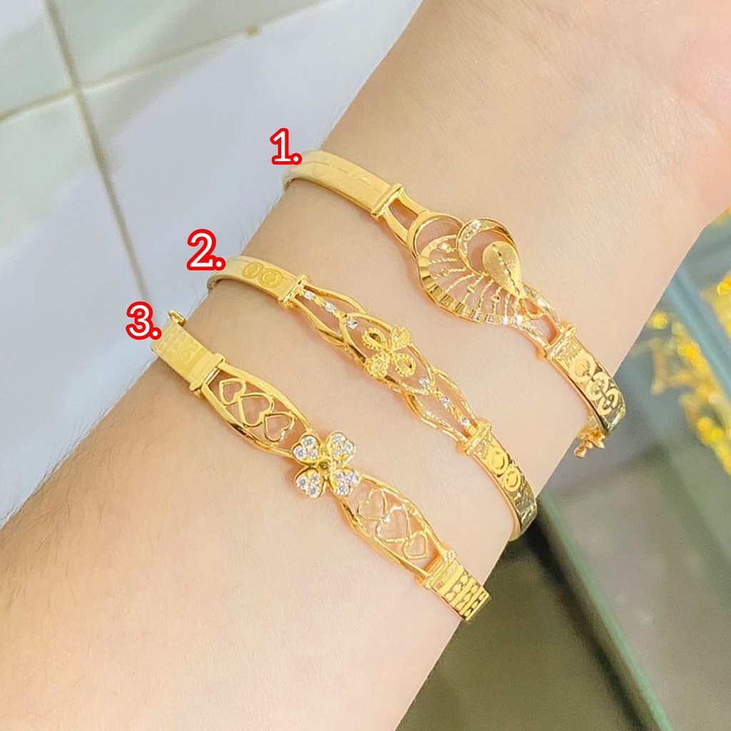 Gelang bulat anak dan dewasa emas asli kadar 700 70% 16k model clover permata love 4 5 gram gr g kuning gold bangle