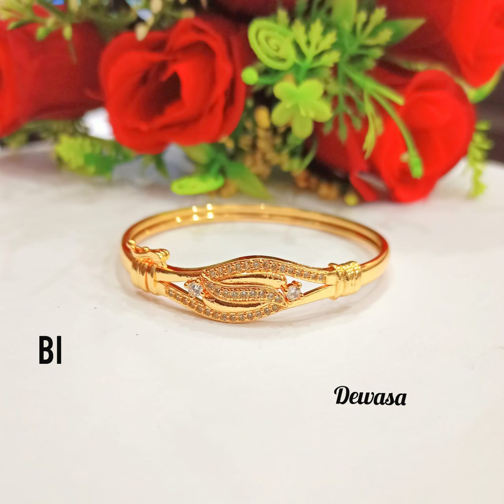 TITANIUM Gelang Bangkok Dewasa Permata Zircon Buka Samping Perhiasan Wanita Gold Modern (COD)