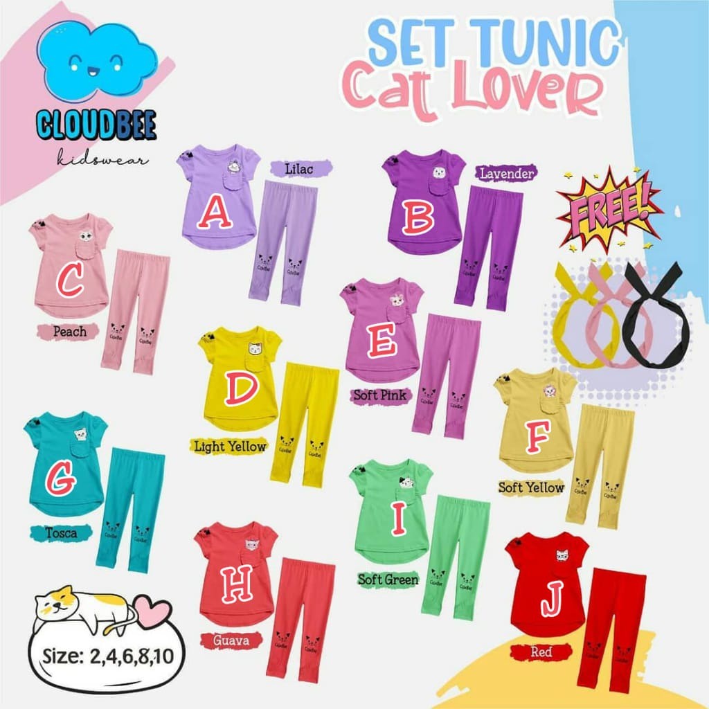 SETELAN TUNIK ANAK CAT LOVER USIA 2-10TH