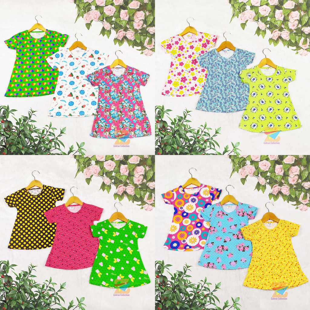 Isi 3 Kaos Dress Anak Lucu ( 1 Sampai 5 Tahun)