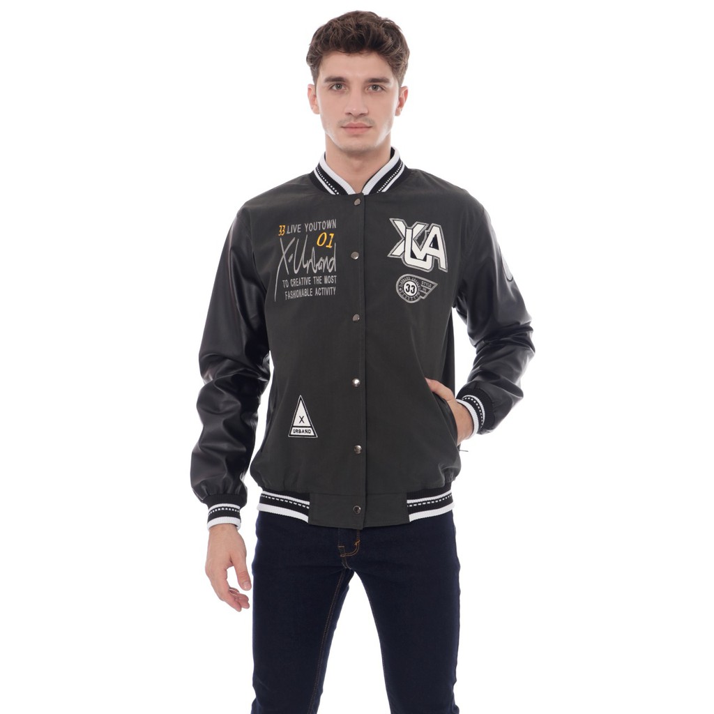 X Urband Absolute Jaket baseball Elegant Pria Wanita Waterproof Varsity-Hitam