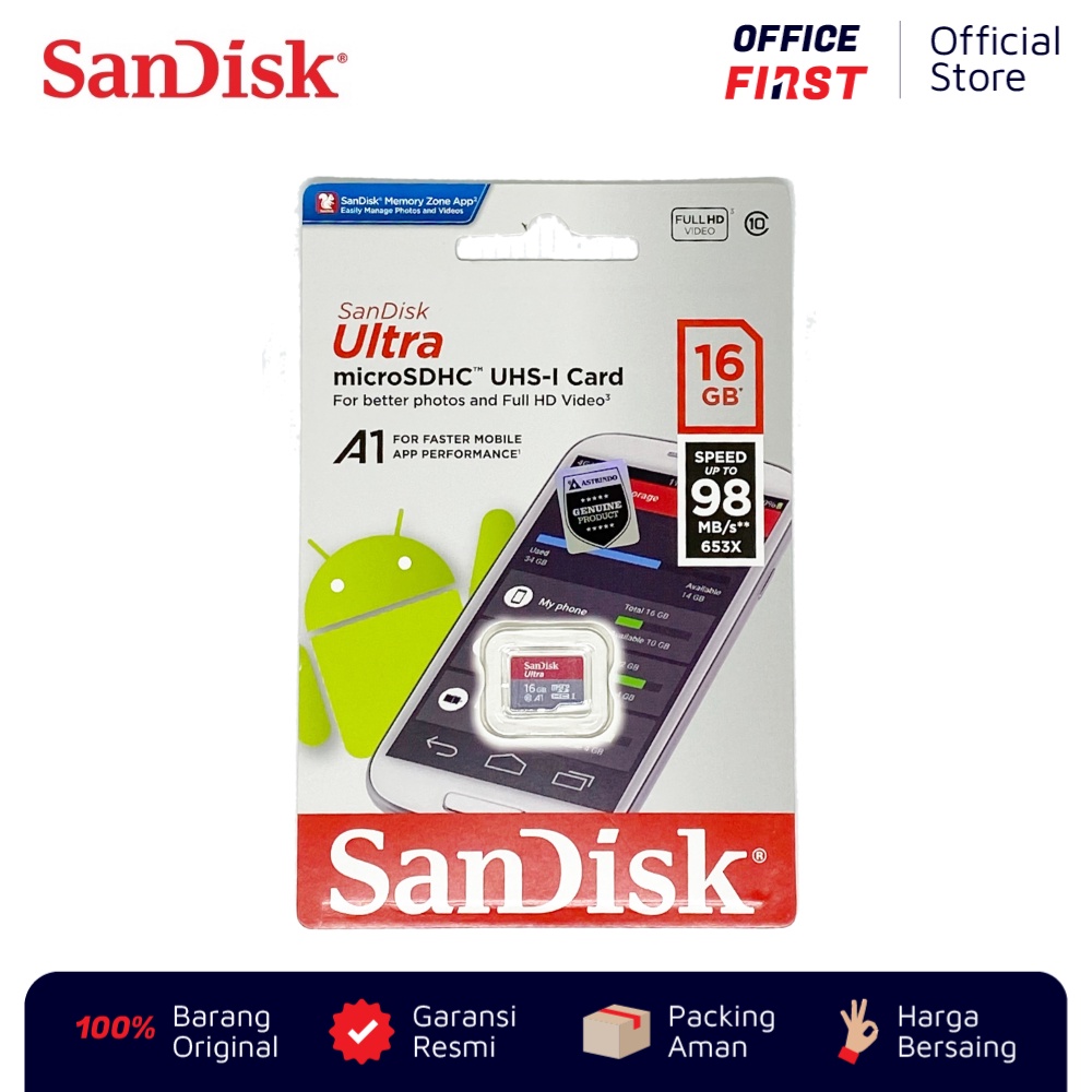 SanDisk microSDHC UHS-I 98 MBps 16 GB / Memory Card Kartu Micro SD