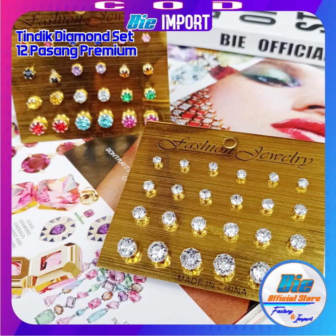 Tindik Diamond Set 12 Pasang Size Kecil-Besar Impor Best Seller