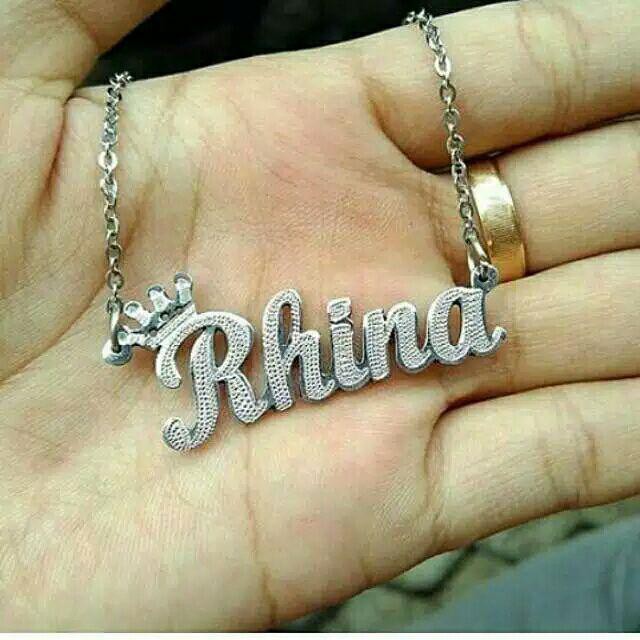  Kalung  Nama Custome Lapis Emas  Putih Motif  Grafir Pasir Cantik Anti Karat Anti Luntur Shopee 