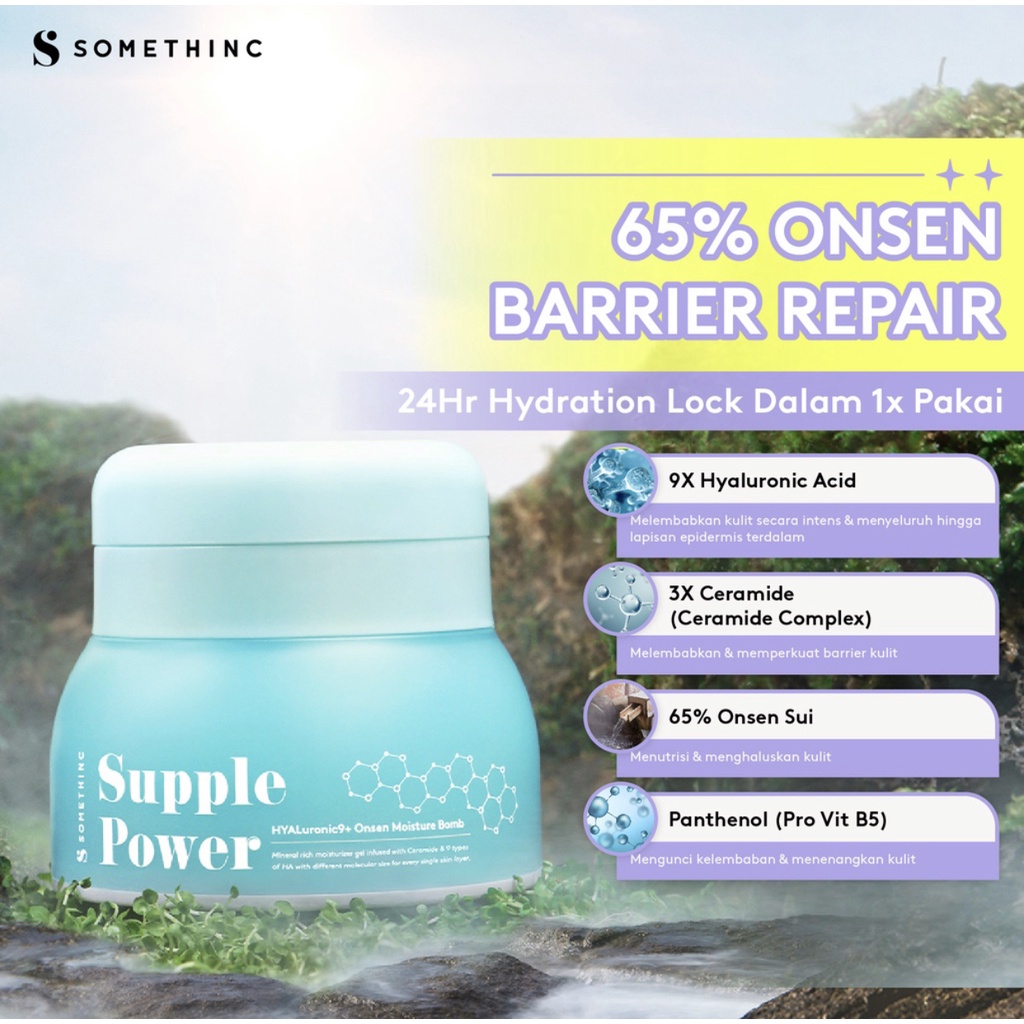 SOMETHINC Supple Power Hyaluronic9+Onsen Moisture Bomb Gel - Krim Pagi dan Malam (Kulit Sensitif)