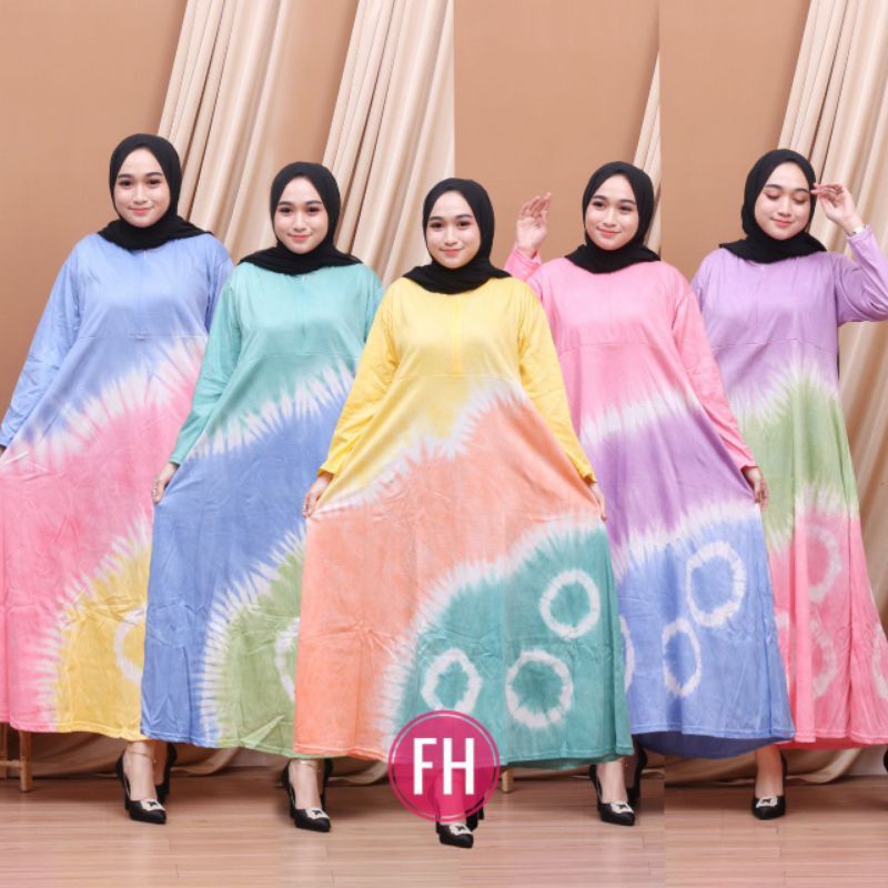 Gamis Kaos Abstrak Jumbo Kekinian Busui Resleting Depan Homedress Terbaru Termurah