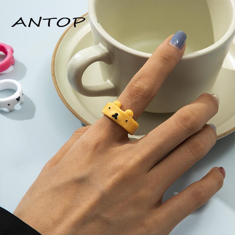 Kreatif Dekorasi Desain Lucu Kartun Binatang Beruang Katak kucing gurita cincin akrilik Bahan Resin