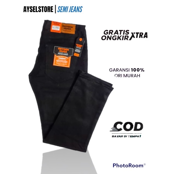 Celana Jeans Pria Pensil stecth Slimfit Oxygen Hugo - Hitam Black Naomi - Celana Pria Dewasa Panjang