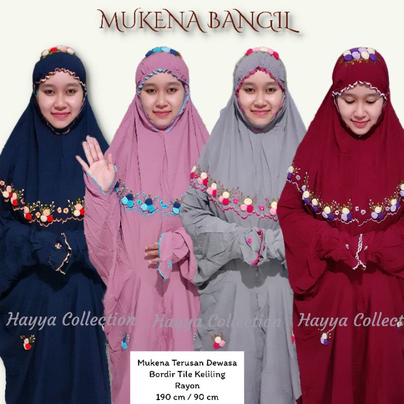 Mukena Dewasa Terusan Bunga Tile/ Mukena Rayon Terusan Bordir Timbul/Mukena Tile Rambat/ Tile Bunga/