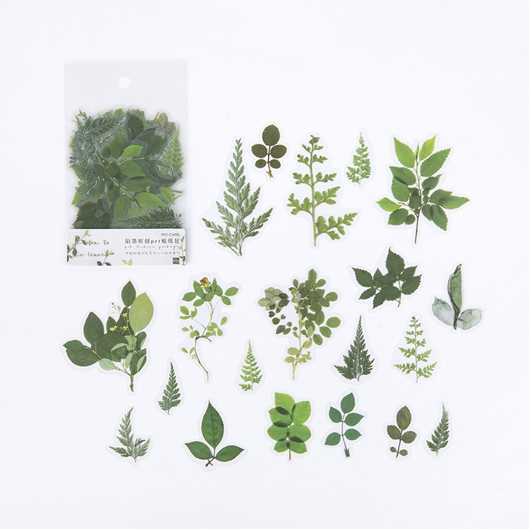 Journamm 40pcs Plant Flowers Maple Leaf Mushroom Kawaii Stickers Deco Scrapbooking Planner Japanese Kawaii Decorative Stationery-Green leaves