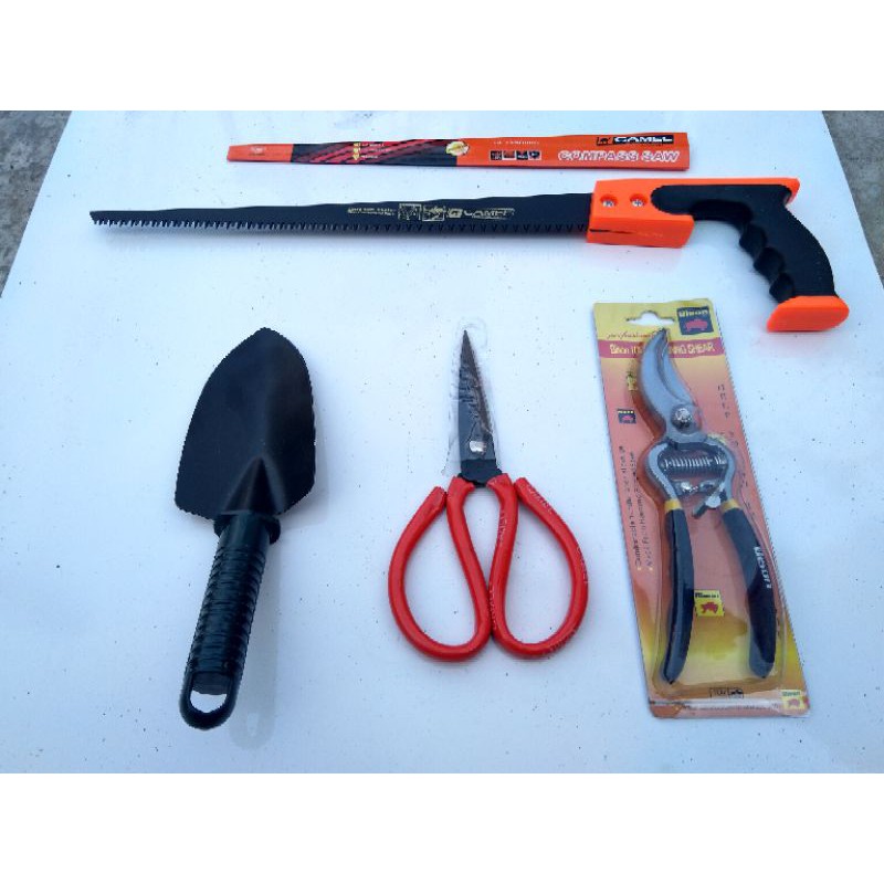 paket perlengkapan berkebun dapat 4 item barang alat bonsai Gergaji lancip gunting bison skop mini