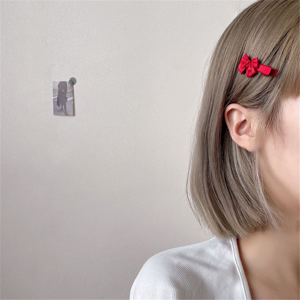 2pcs Jepit Rambut Model Pita Warna Merah Gaya retro Untuk Wanita