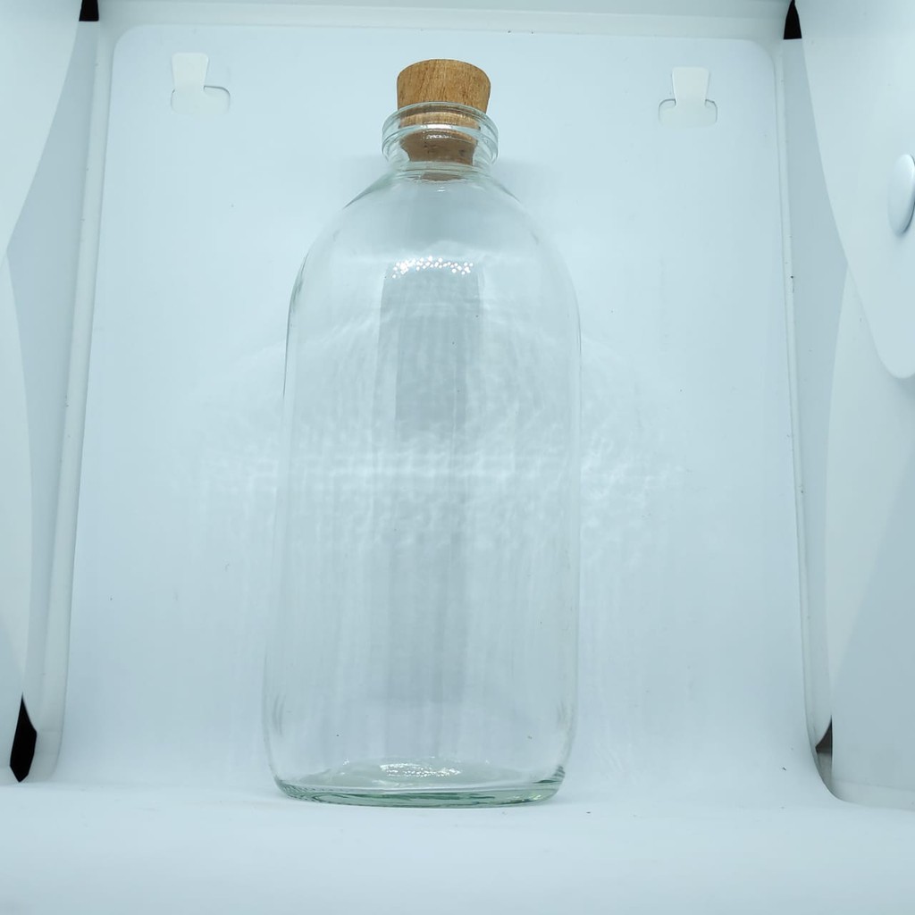 Vas botol kaca bening hidroponik mini clear 500 ml tutup kayu