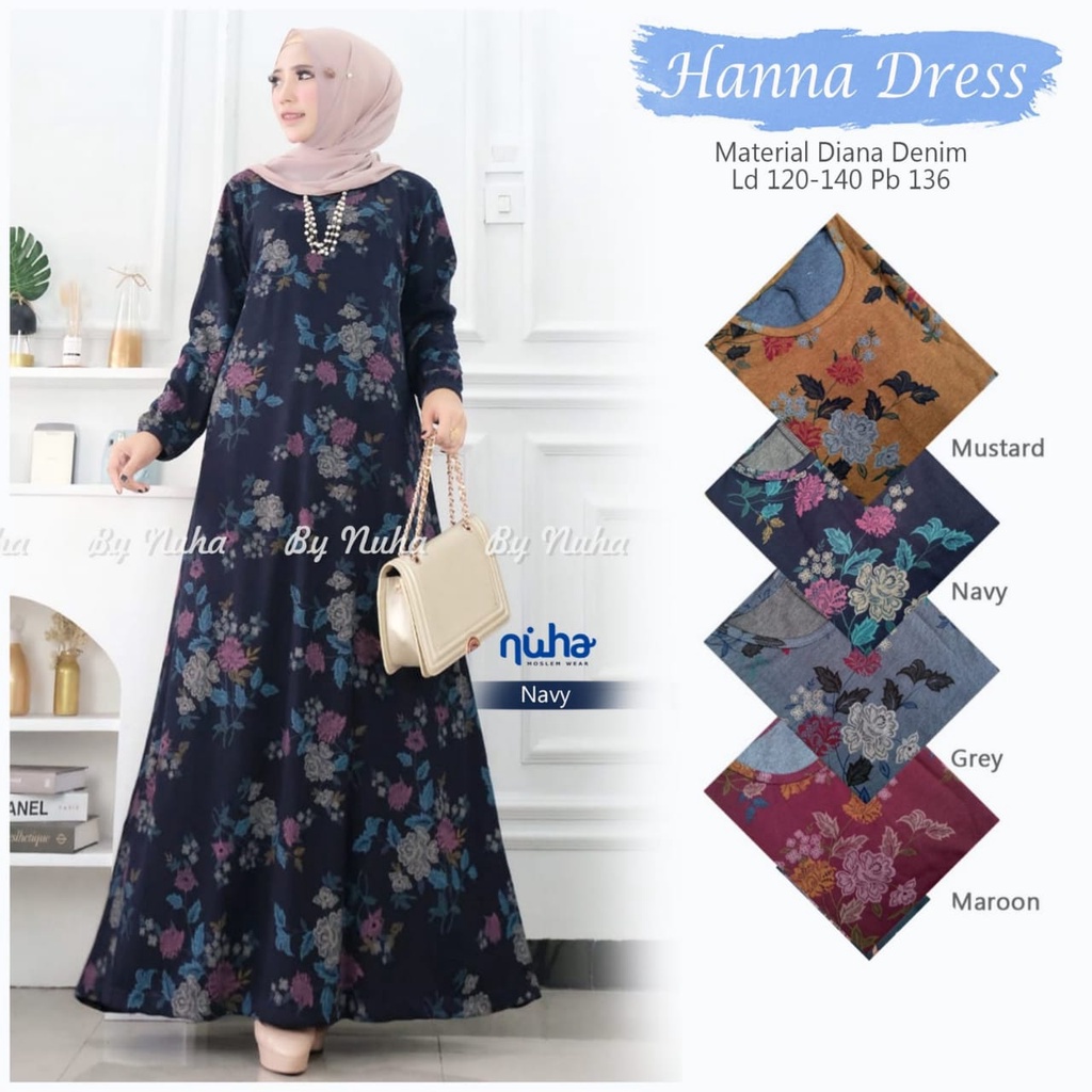 GAMIS DIANA DENIM JUMBO, DRESS MAXY HANNA LD 120-140CM // GAMIS HIJAB MOTIF BUNGA CANTIK, ALLSIZE XL