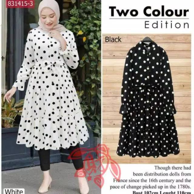 TUNIK FERANDA POLKA, MONALISA, GAMIS, HIJAB, MUSLIM, DRESS