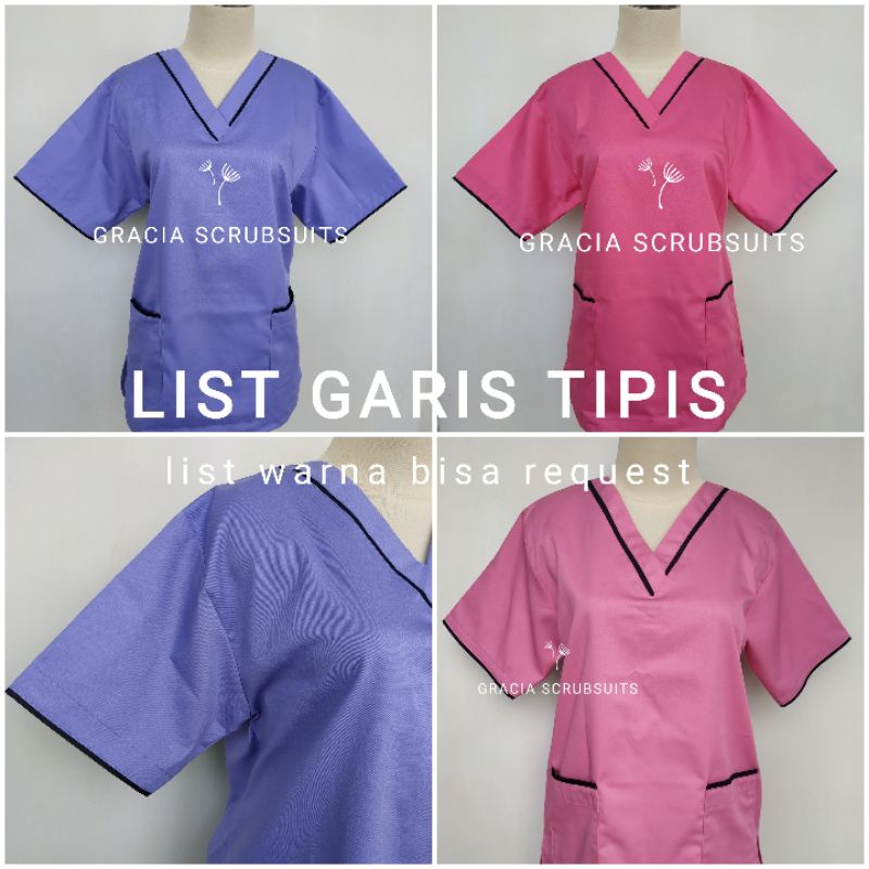 Gracia Scrubsuits - baju jaga/scrub/jamal/jaga malam/ baju oka V neck list garis MURAH