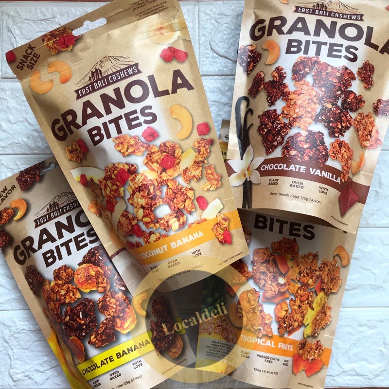 

East Bali Cashews Granola Bites 125gr All Varian (Choco Vanilla / Choco Banana / Tropical Fruits / Coconut Banana) - Snack Sehat Granola