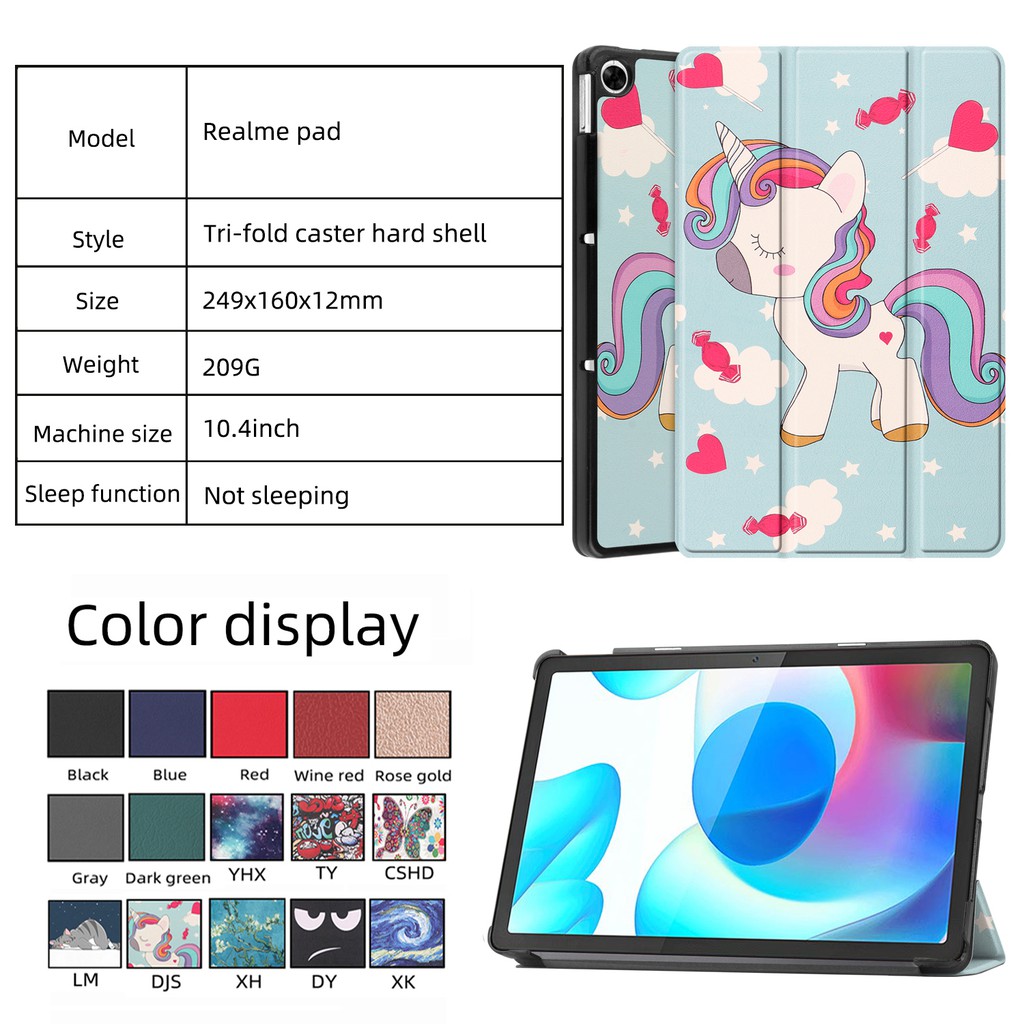 [Ready Tempat] Untuk OPPO Realme Pad 10.4 &quot;2021 RMP2102 RMP2103 10.4 inch Tablet Perlindungan Case Tri-Fold Warna Solid Fashion Dicat Flip Leather Cover Fold Stand