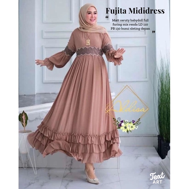 Cod Fujita midi dress/baju muslim/gamis kondangan/gamis cantik/pakaian wanita/gamis busui/gamis polo