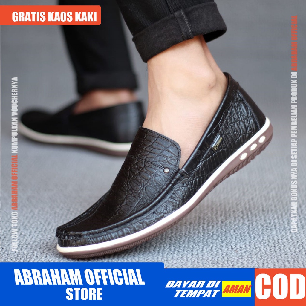 ABRHM x MYTH Sepatu Casual Slip On Kulit Asli Original Kasual Formal Kerja Kantor Kuliah Kondangan Keren Santai Moccasin Murah Pria Cowok