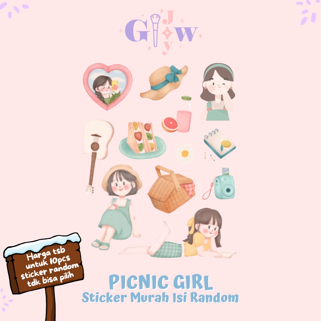 A49 STICKER 10PCS (PICNIC GIRL) anti air notebook scrapbook label tempel motif kartun superhero super hero unik lucu atk alat tulis kantor murah viral termurah kartun komputer leptop handphone hp smartphone koper laptop tembok kulkas disney anime