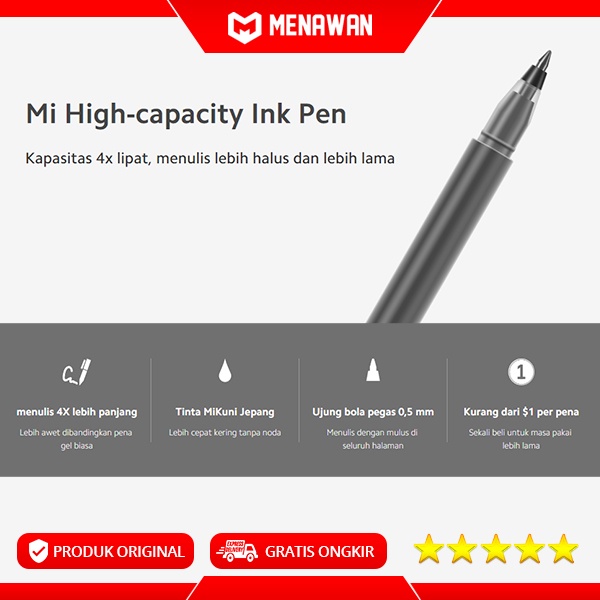 Xiaomi Mi High Capacity Ink Pen Gel Mikuni Ink Pulpen Pena Pack 10 Pcs