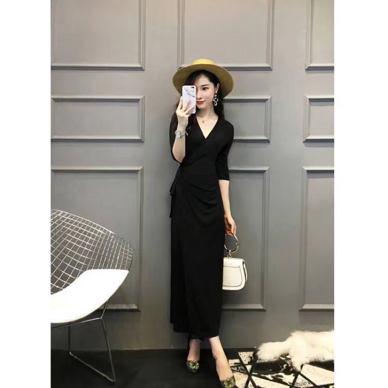 H7 Kimono long dress V neck lengan 3/4 sexy elegant
