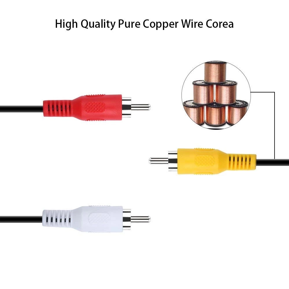 Kabel Adapter Audio Video Av 3.5mm Male Ke 3 Rca Kualitas Tinggi Panjang 1m