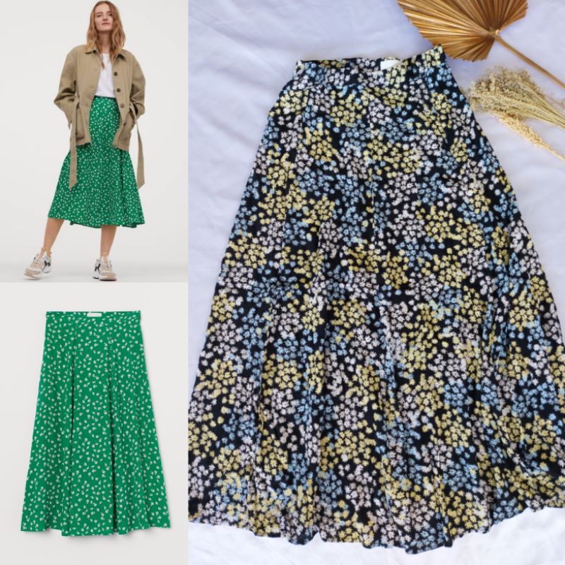 H*M CREPE FLORAL MIDI SKIRT-ROK WANITA