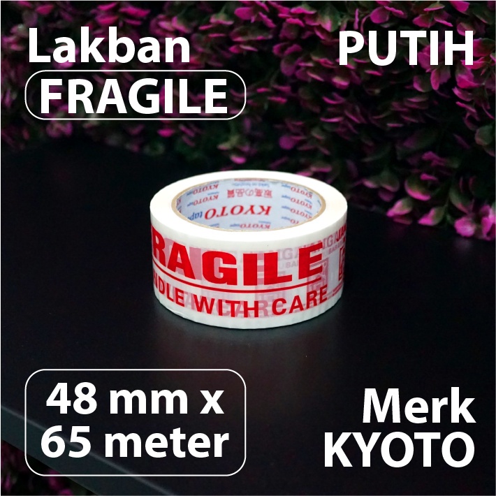 

Lakban FRAGILE Putih 48 mm x 65 meter - Merk Kyoto - Selotip Isolasi