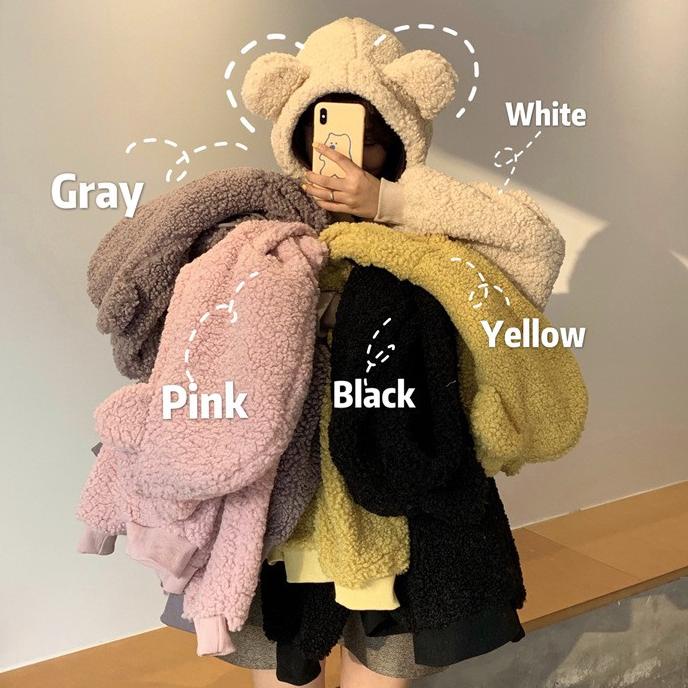 Terbaik - KJA-15 jaket luaran wanita import korea jepang big size wol bulu kuping beruang winter mus