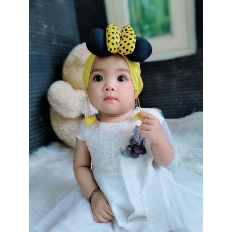 COD Turban Anak Mickey Anting Pom / Kerudung Anak / Jilbab Anak / Turban Bayi