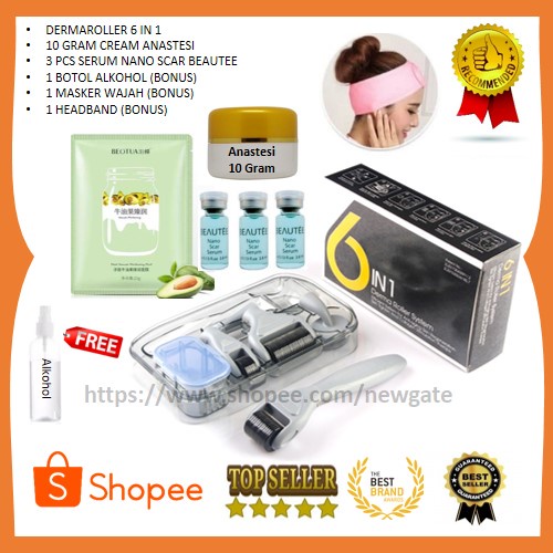 Paket Lengkap Dermaroller System 6 in 1 Titanium Derma Roller Scar Facial Brush Micro Needle Therapy