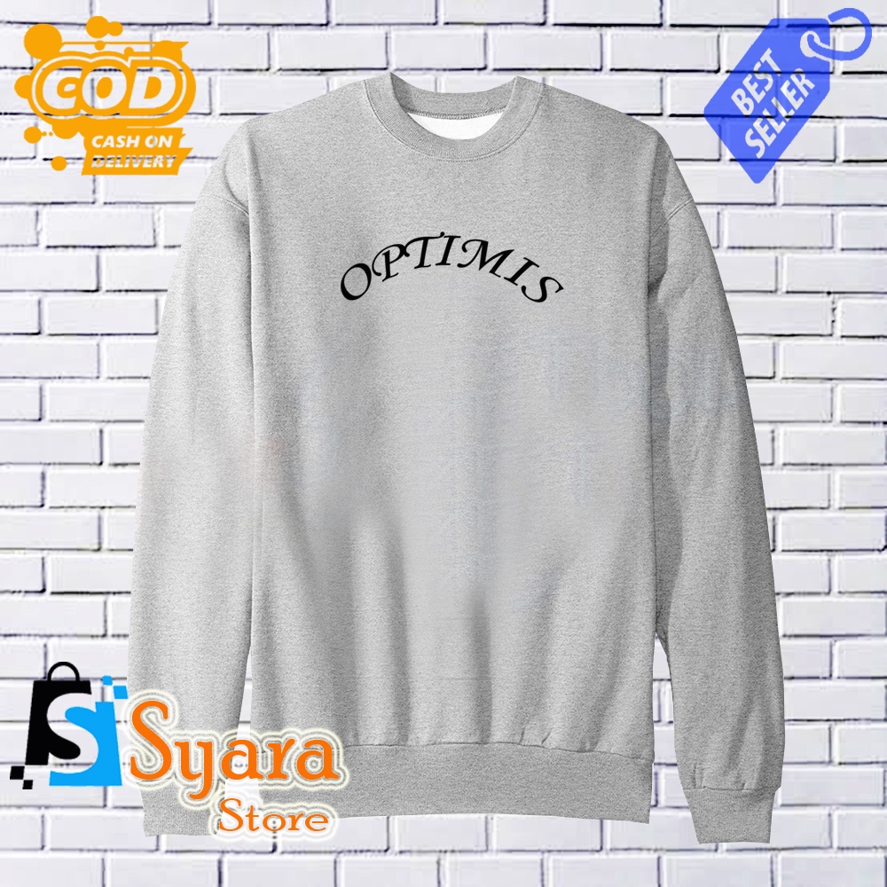 Syara Store. / Sweater Optimis Hitam/ Sweater Distro / Crewneck Sweater / Swater wanita / Sweater Ho