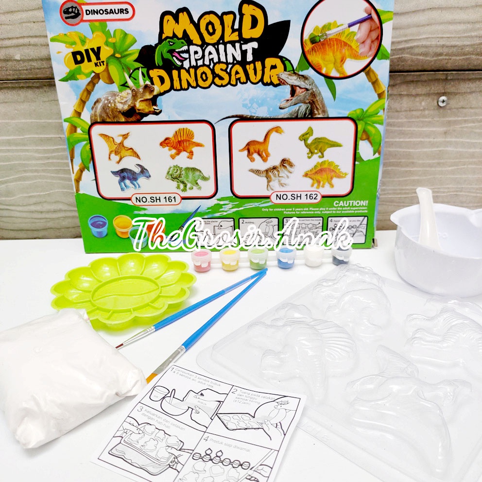 MOLD PAINT DINOSAUR DIY CLAY DINO DINOSAURUS CETAKAN CAT KUAS MANGKOK