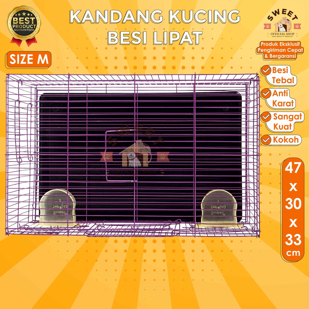 KANDANG KUCING BESI LIPAT SIZE M 50x40x30 IMPORT HIGH QUALITY- BEST PET CAGE - KELINCI SUGAR GLIDER-7