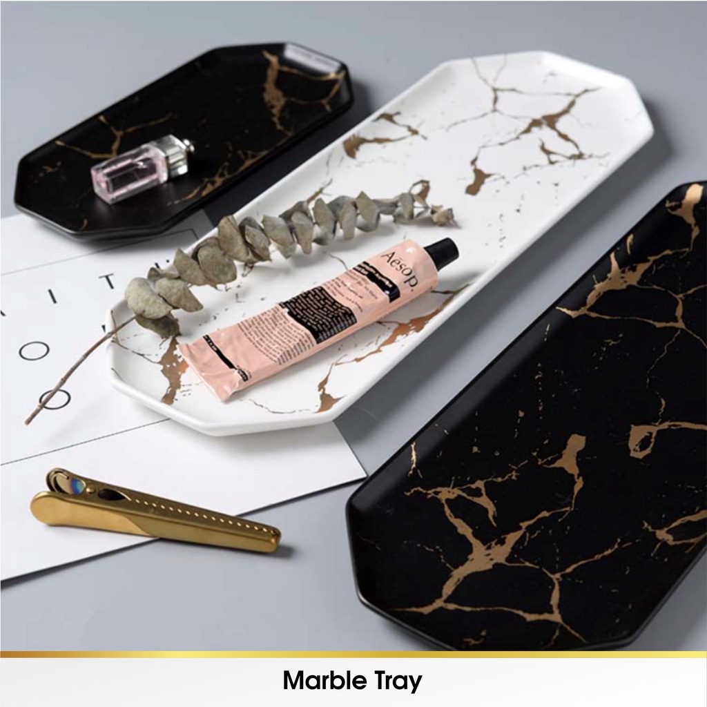 Nampan Nordic Marble Marbel Ceramic Tray Bulat Keramik